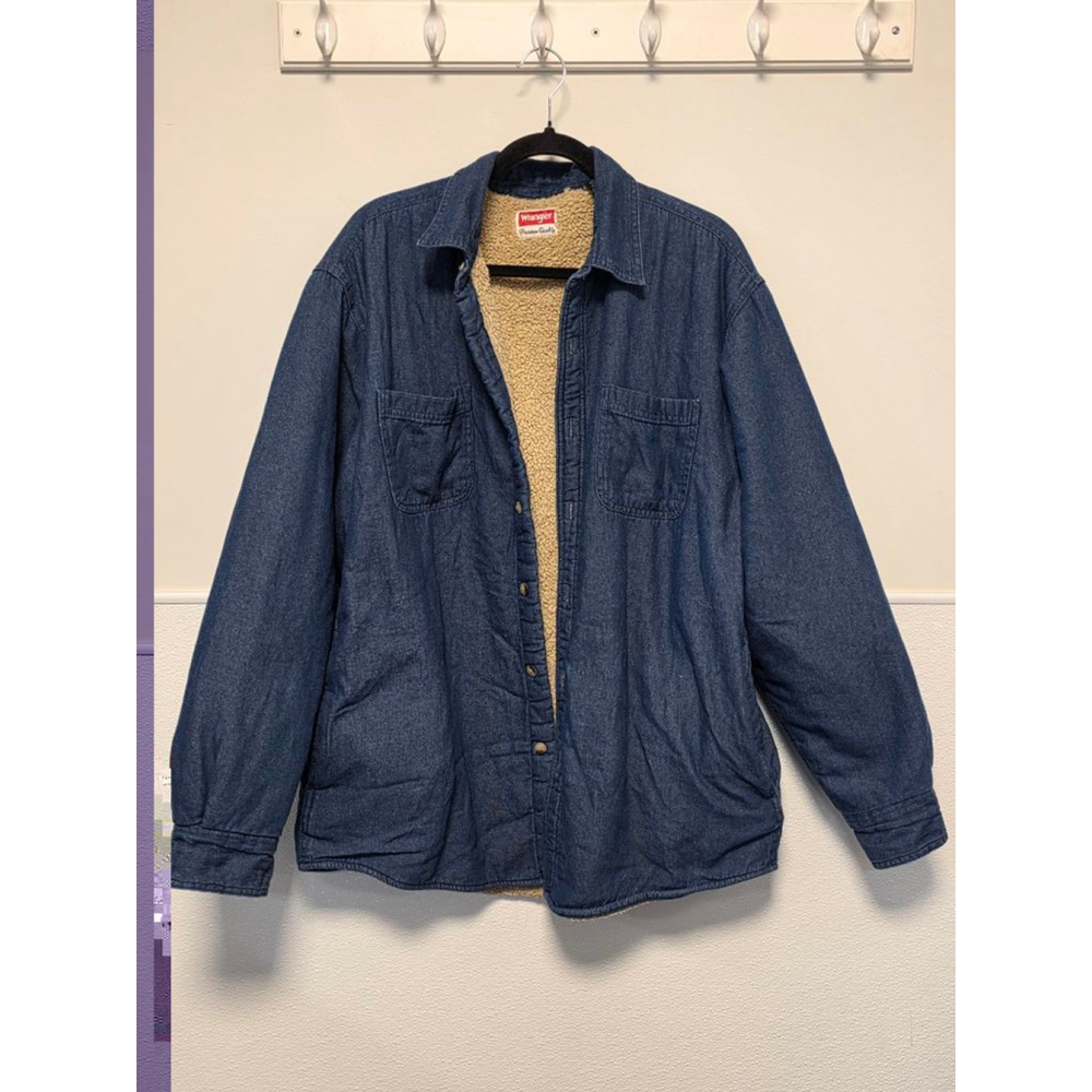 Men's Wrangler Denim Sherpa Jacket Size L Blue